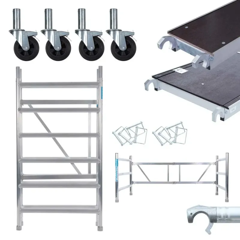 Rusztowanie aluminiowe przejezdne CT26 - 90 cm x 190 cm x 4 m + platforma 30 cm