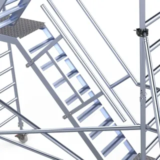 Rusztowanie aluminiowe - wieża schodowa - 135 cm x 250 cm x 12,2 m