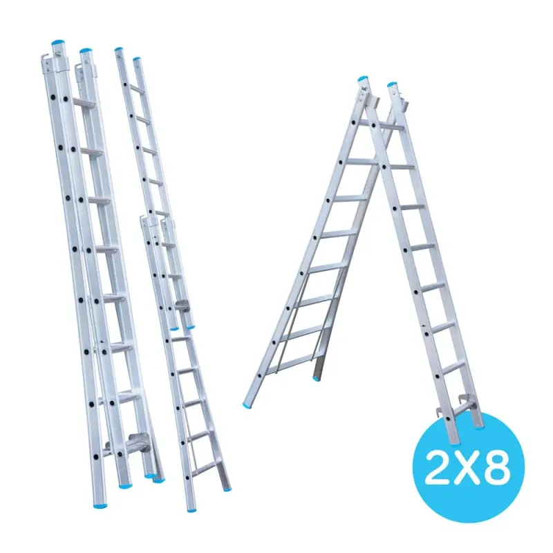 Drabina wygięta dwuelementowa Eurostairs (Euroscaffold) 2 x 8 - wysokość robocza do 4,50 m