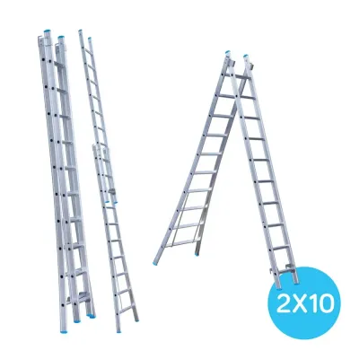 Drabina wygięta dwuelementowa Eurostairs (Euroscaffold) 2 x 10 - wysokość robocza do 5,5 m