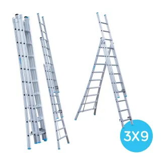 Drabina wygięta trzyelementowa Eurostairs (Euroscaffold) 3 x 9 - wysokość robocza do 6,5 m