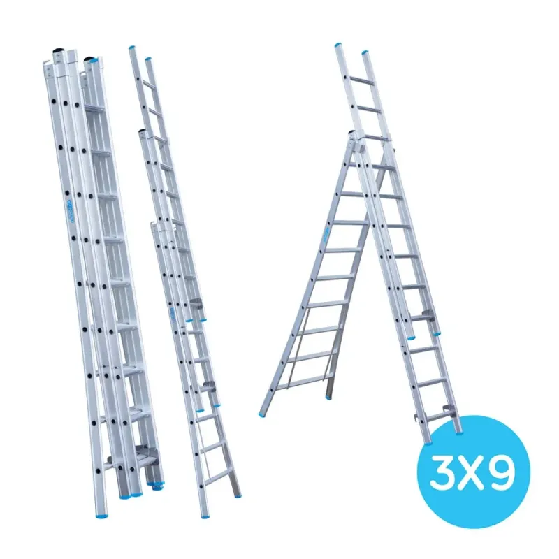 Drabina wygięta trzyelementowa Eurostairs (Euroscaffold) 3 x 9 - wysokość robocza do 6,5 m